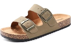 GETOEU Womens Sandals Comfortable Cork Footbed Sandals Adjustable Buckle Flat Slide Sandals Casual Footwear Outdoor Sandals
