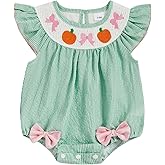 Rourufy Baby Girl Easter Outfit Chick Egg Bow Bubble Romper Shirt Newborn Plaid Onesie Infant Spring Summer Cute Clothes