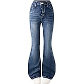 Glomblig Girls Jeans Flare High Elastic Waist Denim Pants Bell Bottom Stretch Cute Y2K Streetwear with Pockets 7-14Y