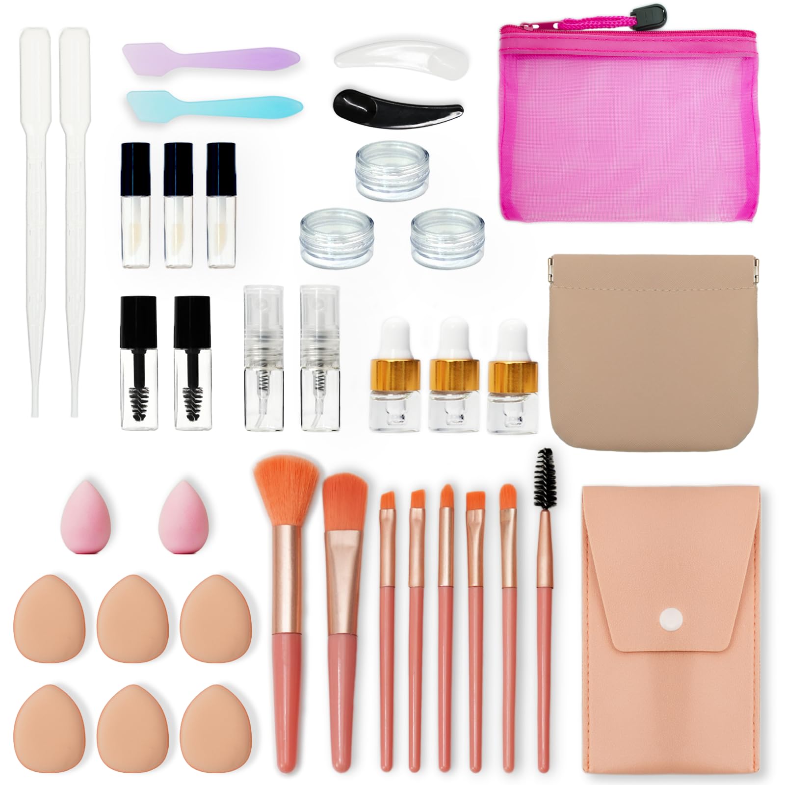 Photo 1 of PrettyCare 38 Pcs Travel Mini Makeup Containers Set, Small Empty Plastic Bottles & TSA Approved Travel Bottles Kit for Cosmetics, Toiletries, Creams, and Makeup Samples, Birthday Gifts for Women