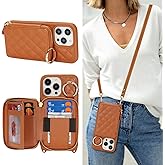 Hamany Crossbody Wallet Case for iPhone 14 Pro Max, PU Leather Zipper Handbag Purse Flip Cover, Kickstand Folio Case with Card Slots Holder Wrist Strap Lanyard 5G 6.7 Inch-Brown