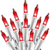 Minetom Christmas Red Mini String Lights, 100 Count 26.5 Feet Detachable Incandescent Bulb Waterproof Red Fairy Lights Plug in for Indoor Outdoor Party Patio Valentine's Day Decoration, White Wire