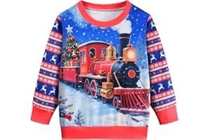 DDSOL Boy Ugly Christmas Sweatshirt Long Sleeve Santa Dinosaur Elk Train Bulldozer Kids Xmas Sweater Pullover Tops 4-10 Years