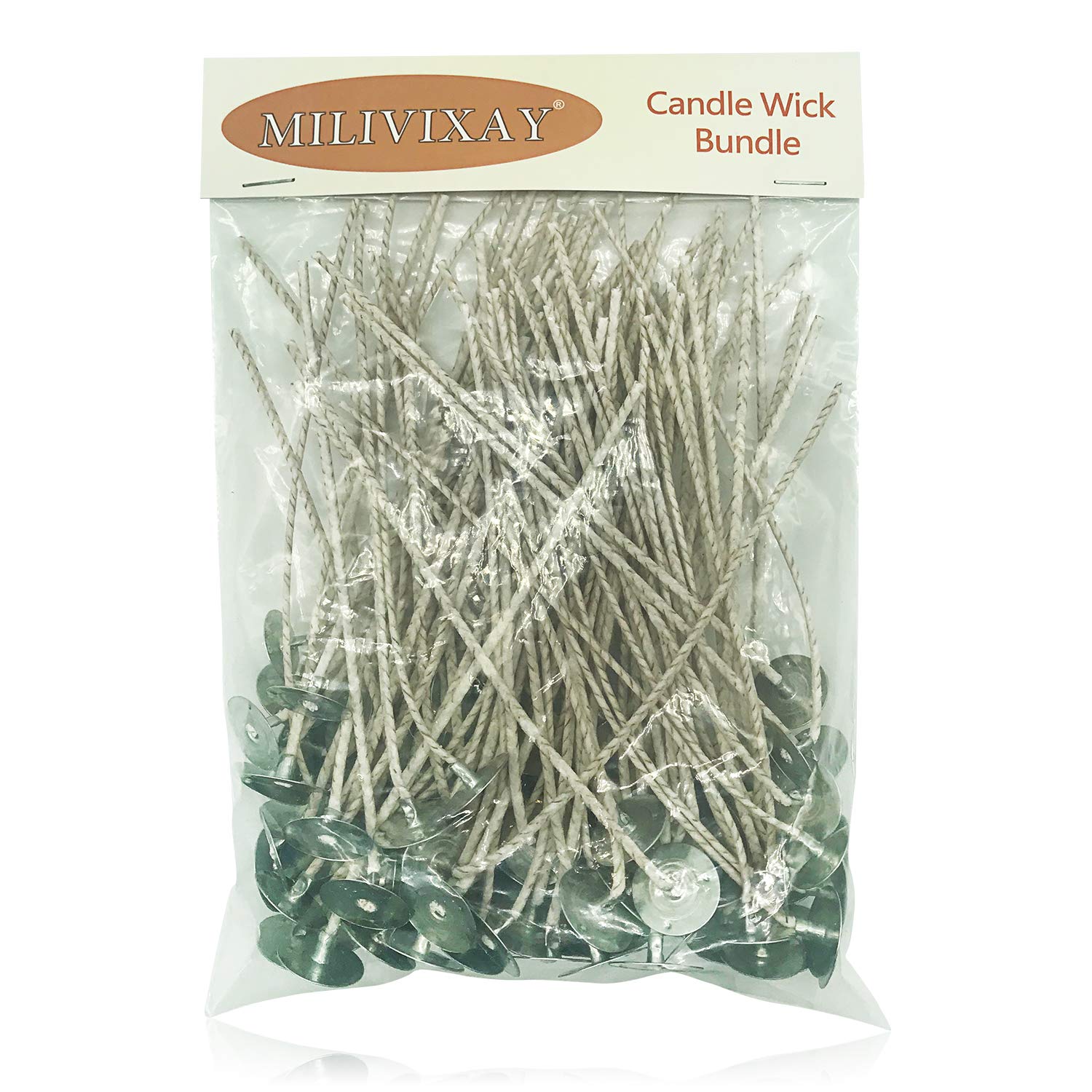 MILIVIXAY 100pcs 6inch Soy Candle Wicks for Candle Making - Coated with Natural Soy Wax, Low Smoke - Cotton Threads Woven with Paper -Thick Candle Wick with Base.