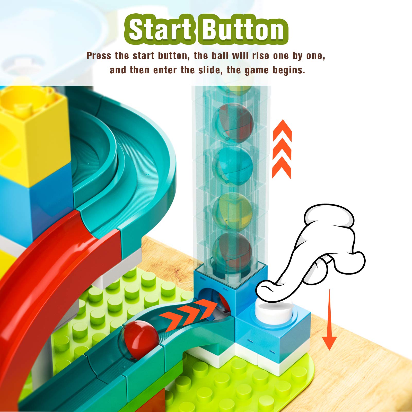 Exclusive Dinosaur Marble Run Building Blocks with Trigger Gravity Hammer Track Race, Compatible Building Brick Maze Game, STEM Educational Learning Toy Super Gift for Boys Girls Ages 4-8 (Marble Run)