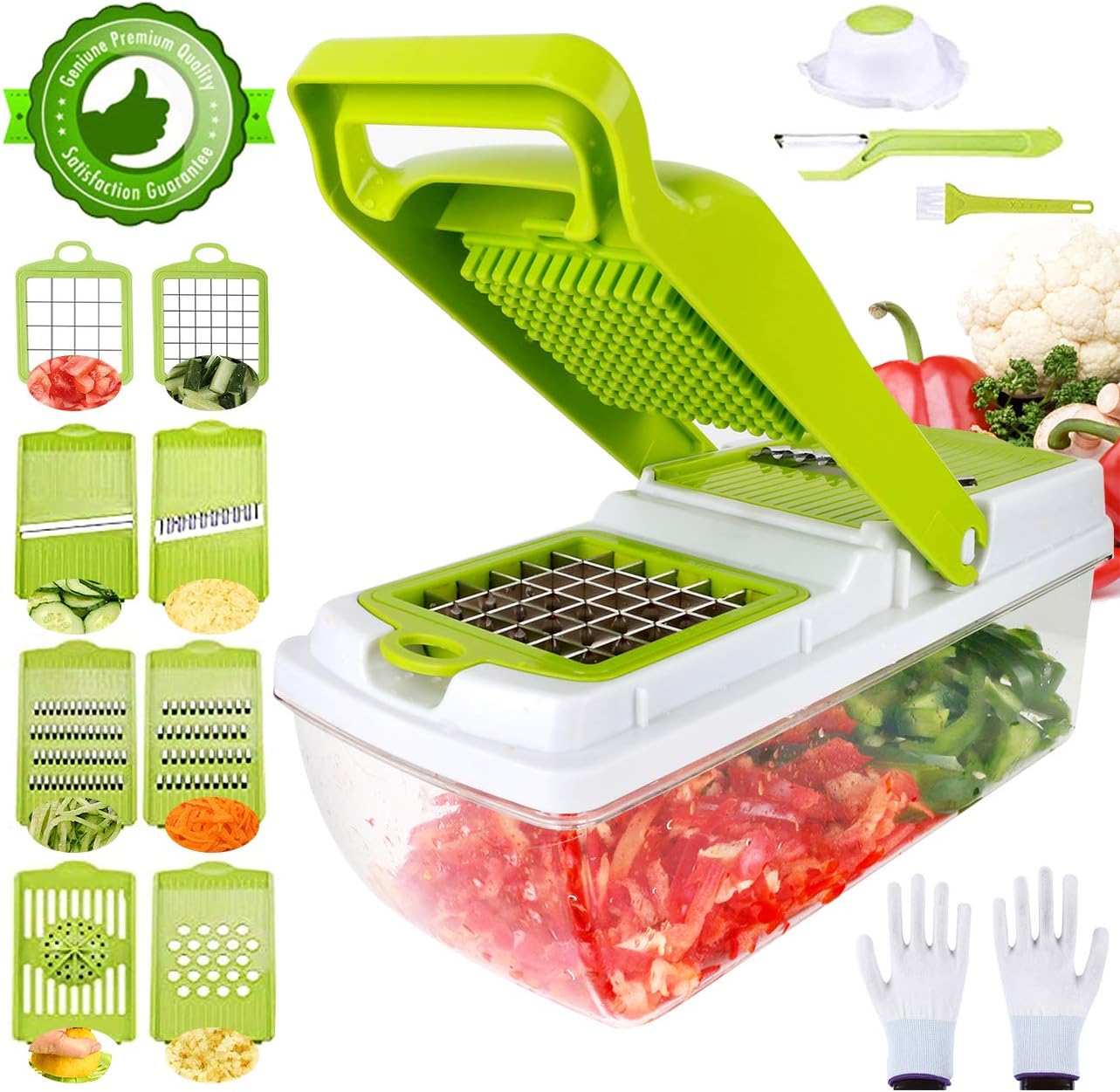 Vegetable Chopper Onion Dicer, Veggie Slicer Cutter With Multi-Functional Interchangeable Blades Peeler Egg Separator For Garlic Carrot Potato Tomato Fruit Salad, Best Gift Chopper for Women Mom