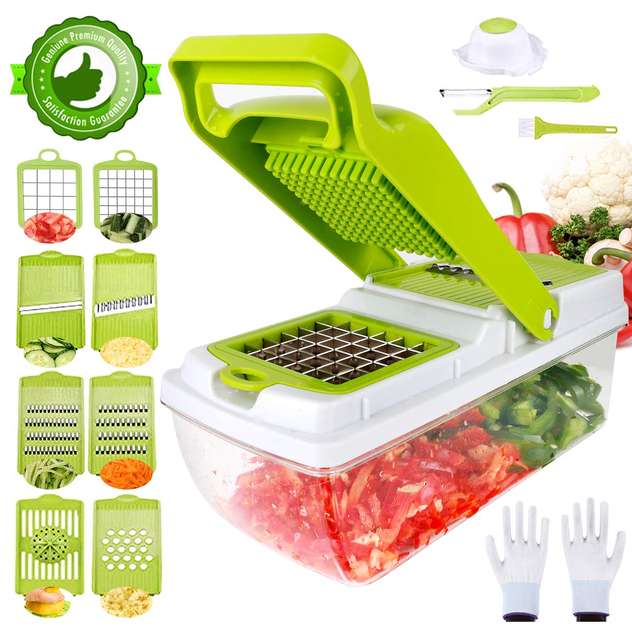 Vegetable Chopper Onion Dicer, Veggie Slicer Cutter With Multi-Functional Interchangeable Blades Peeler Egg Separator For Garlic Carrot Potato Tomato Fruit Salad, Best Gift Chopper for Women Mom