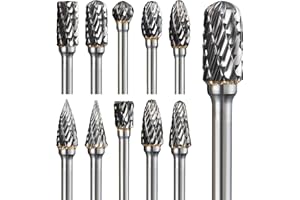 SHENGBENHAO Carbide Burr Set Compatible with Dremel Rotary Tool 10Pcs Double Cut Carbide Rotary Burr Set with 1/8" Shank Rotary Tool Accessories for Woodworking, Carving, Engraving, Drilling, Steel Metal Working