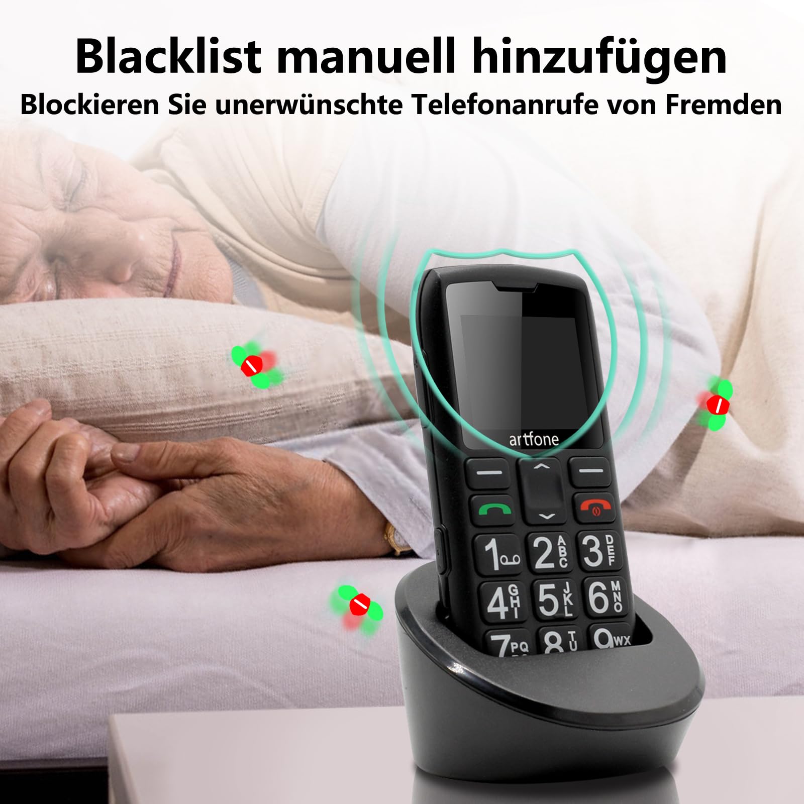 artfone C1+4G Big Button Mobile Phone for Elderly?USB-C, Charging Dock?1800mAh Battery?Easy to Use Basic Elderly Phone?SIM Free Unlocked Senior Mobile Phone?SOS Button?FM Radio?Time Reporting - Black