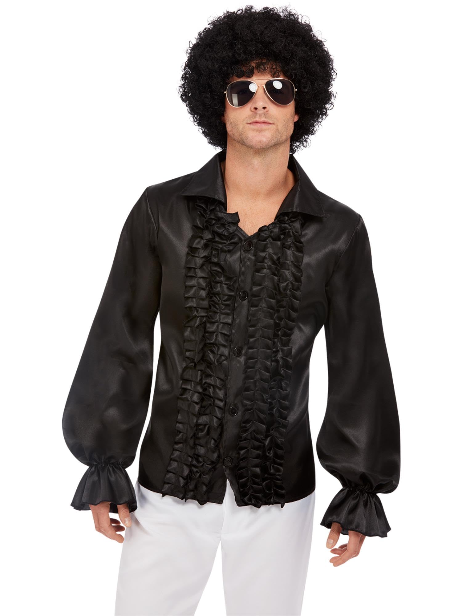 Smiffys 60's Ruffled Shirt, Black, 1960's Groovy Fancy Dress, 1960s Dress Up Costumes