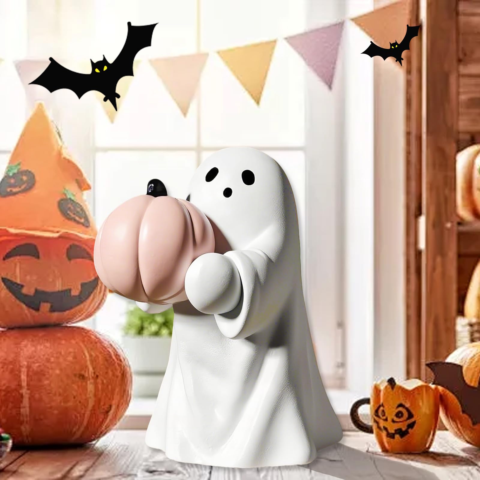 Photo 1 of ***2 INCLUDED***Halloween Ghost Figurine Decor, Funny Pumpkin Scary Ghost Decor, Spooky Halloween Home Decorations Indoor & Porch, Cute Coffee Table Centerpieces Shelf Mantel Display Ornaments for Gifts (B)***2 INCLUDED***