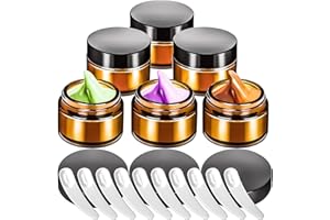 MotBach 6 Pack 1oz Amber Glass Jars with Lids, 1ounce Small Glass Containers with Lids and Inner Liners, 30ml Clear Round Jars Travel Toiletries with Spatula for Makeup Cosmetic Powder Cream Lotion