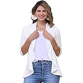 Allegra K Women's Open Front Cardigan 3/4 Sleeve Draped Ruffles Eyelet Summer Cardigans