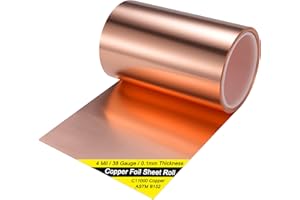 BELLA BAYS Copper Foil Sheet Roll 4Mil/38Gauge(0.1mm) 6in x 20ft Pure Thin Copper Rolll, ASTM B152 C11000 99.9+% Soft Copper Flashing Metal Foil for Craft,Electrical,House Repair,Decoration,and DIY