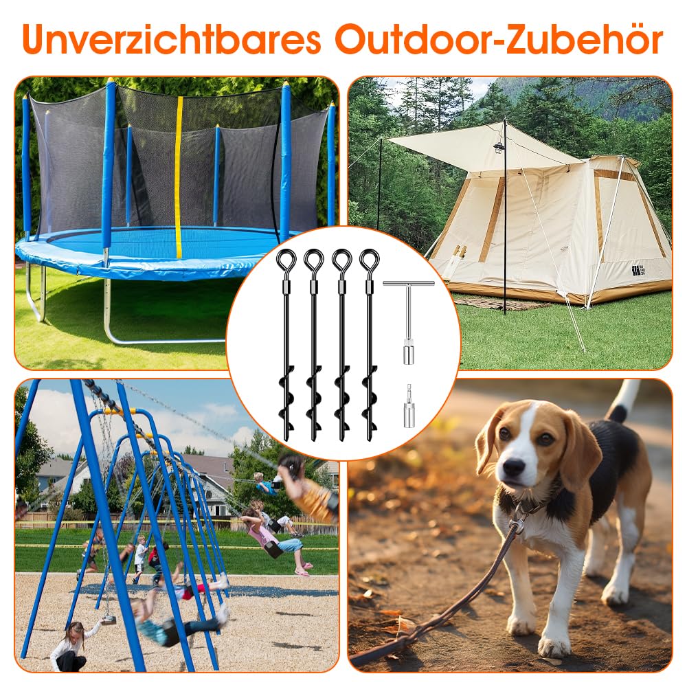 Bodenanker Erdanker, Bodenanker Trampolin Zum Eindrehen, 4er Set Heavy Duty Trampolin Anchor für Zelte, Schaukelgestell, Vordächer, Camping, Widerstehen Starkem Wind Rostfrei 5