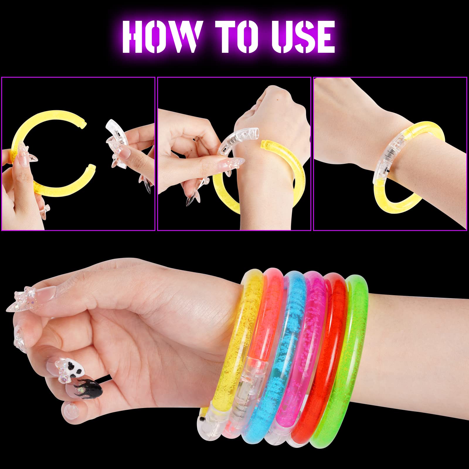 24Pcs Glow in the Dark Party Supplies for Kids/Adults, Flashing Light up Toys LED Bracelets Halloween Glow Sticks, Mardi Gras Party Favors Carnival Birthday Concert Gifts Accessory