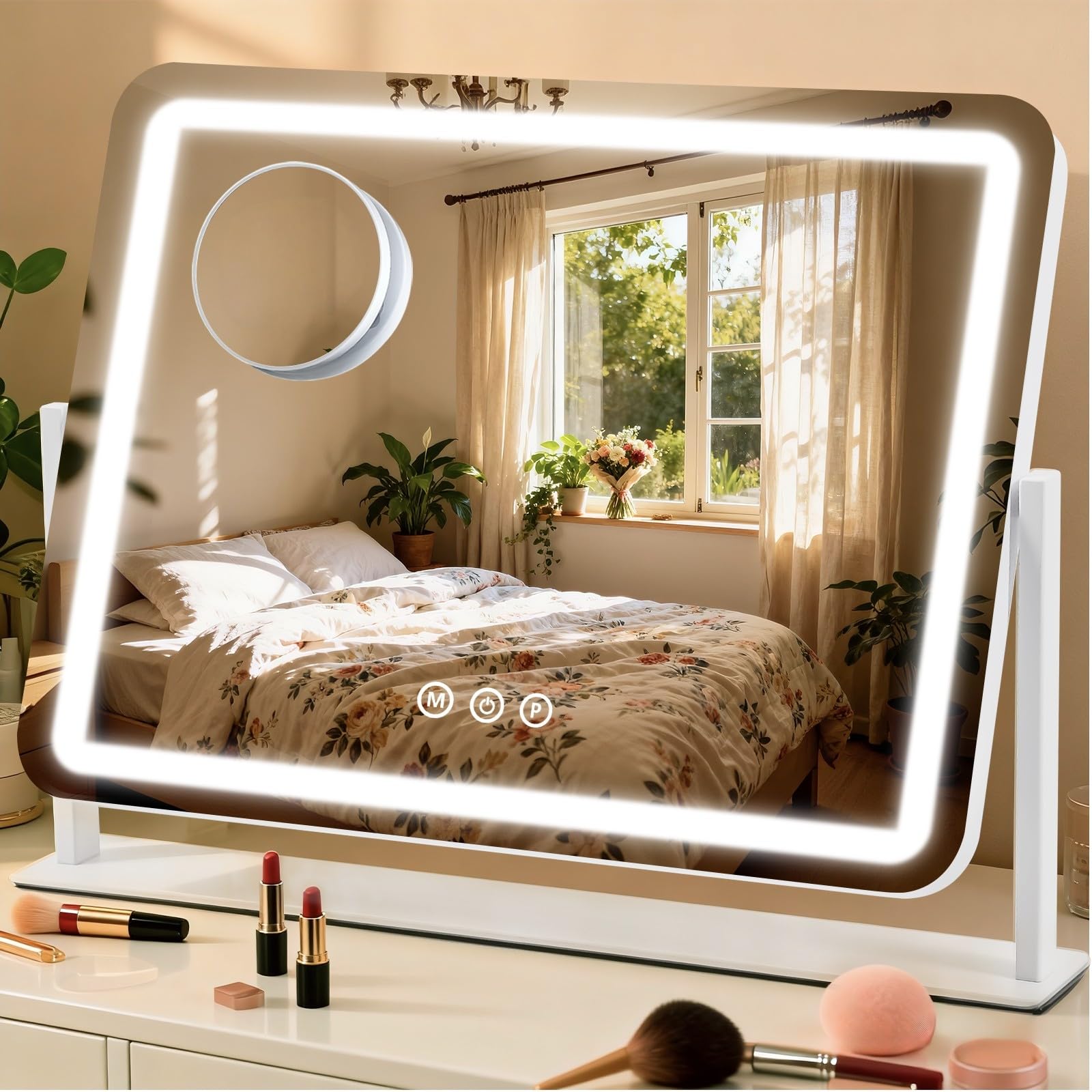 Photo 1 of *LIGHT DOESN"T WORK* ViKert Vanity Mirror with Lights, 5X Magnification Spot Mirror, Makeup Mirror with Dimmable 3 Color Lighting, 17.3"L x 14.2"W