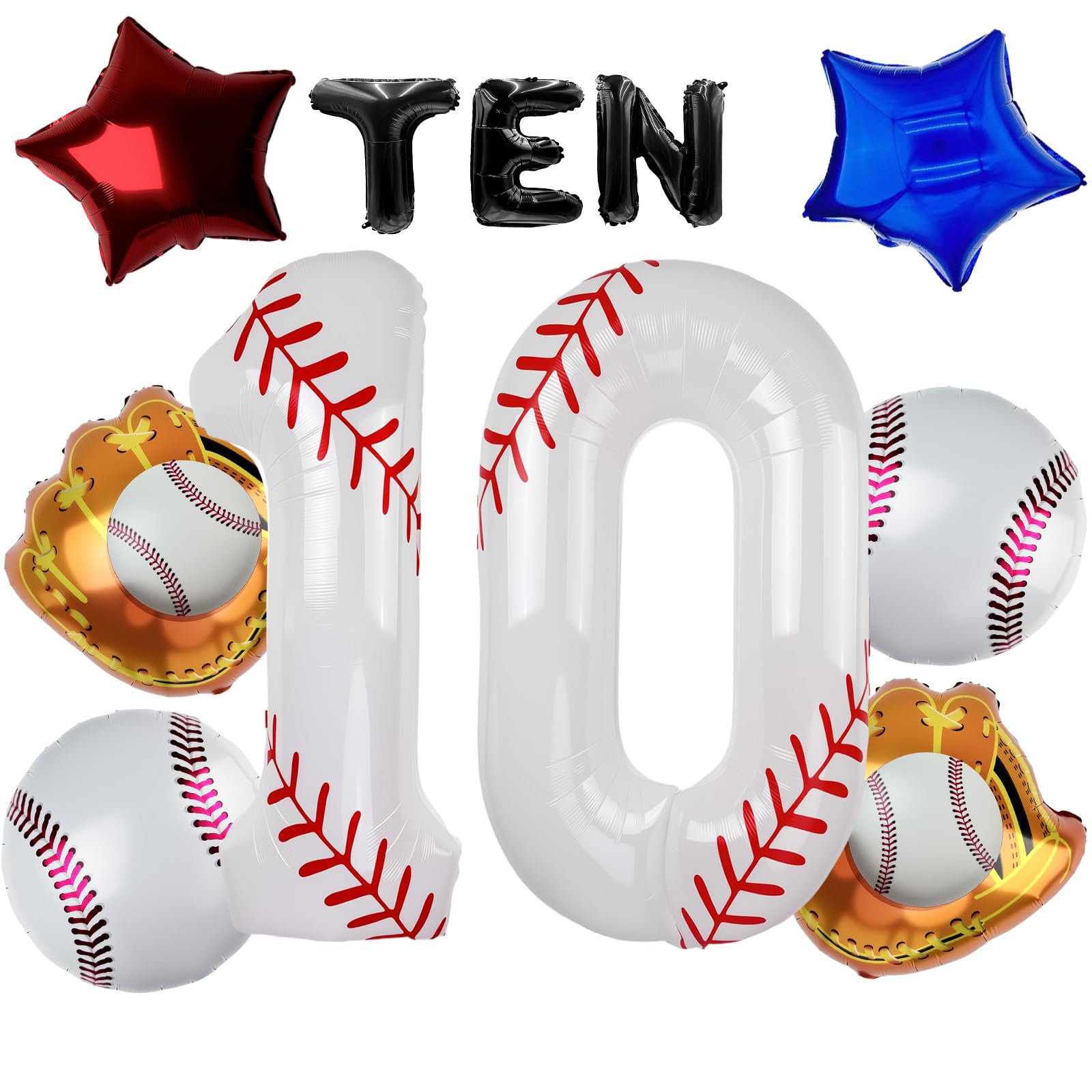 Photo 1 of **PARTIAL SET/ MISSING PIECES** 40 Inch Baseball Balloons Set 10th Birthday Party Decorations for Boys, Baseball Number 10 Balloon for Sports Theme Party Supplies