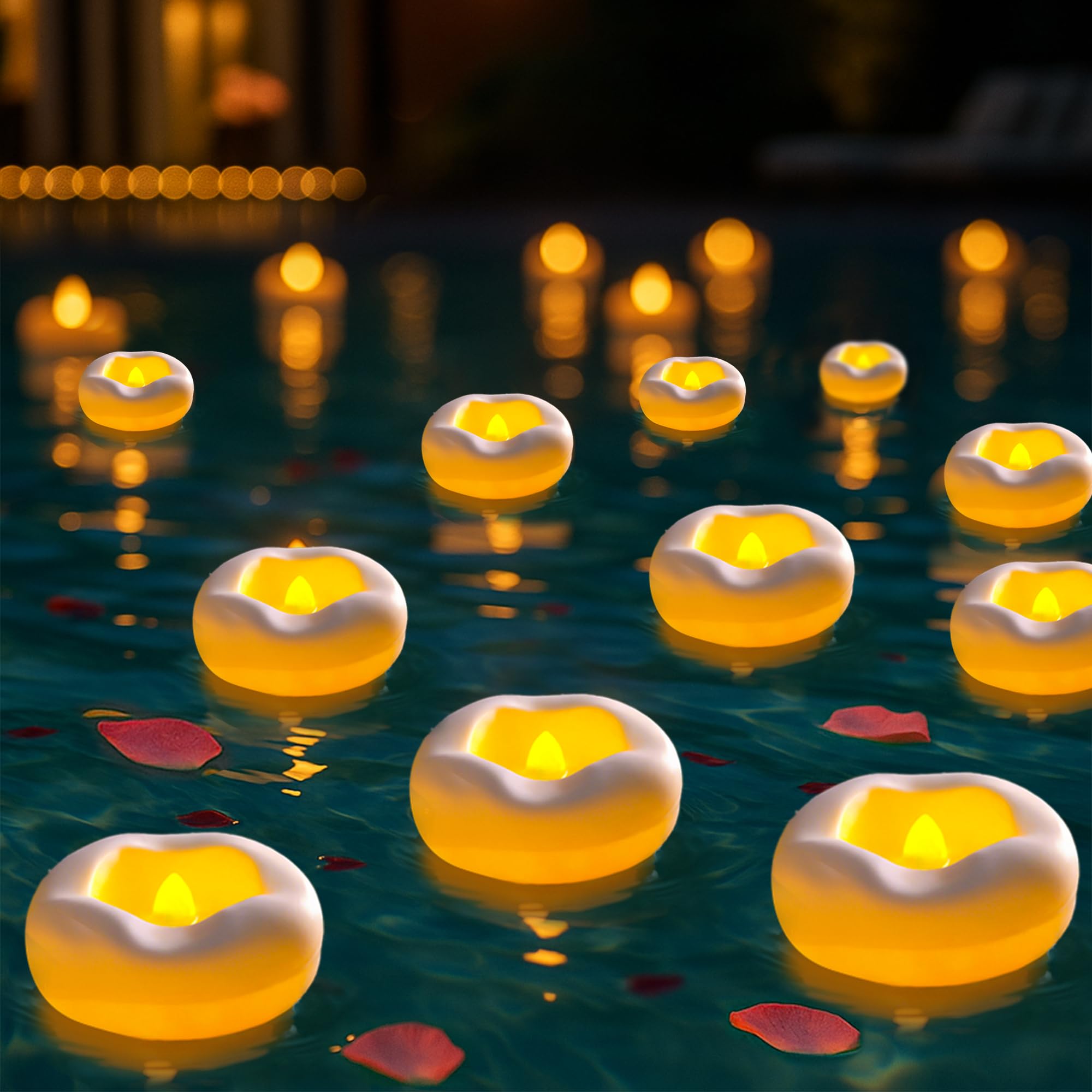 Photo 1 of 12 Pack 2.3” Flameless LED Floating Candles, Water-Activated Battery Operated Floating Candle with180+ Hours Runtime for Cylindrical Vase, Pool, Fountain - Ideal for Wedding, Party Decoration?