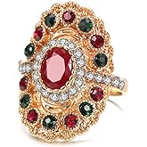 THJEW Multi-Stone Full Finger Wide Ring,Vintage14K Gold Large Cocktail Party Turkey Statement Chunky Crystal Ring for Women
