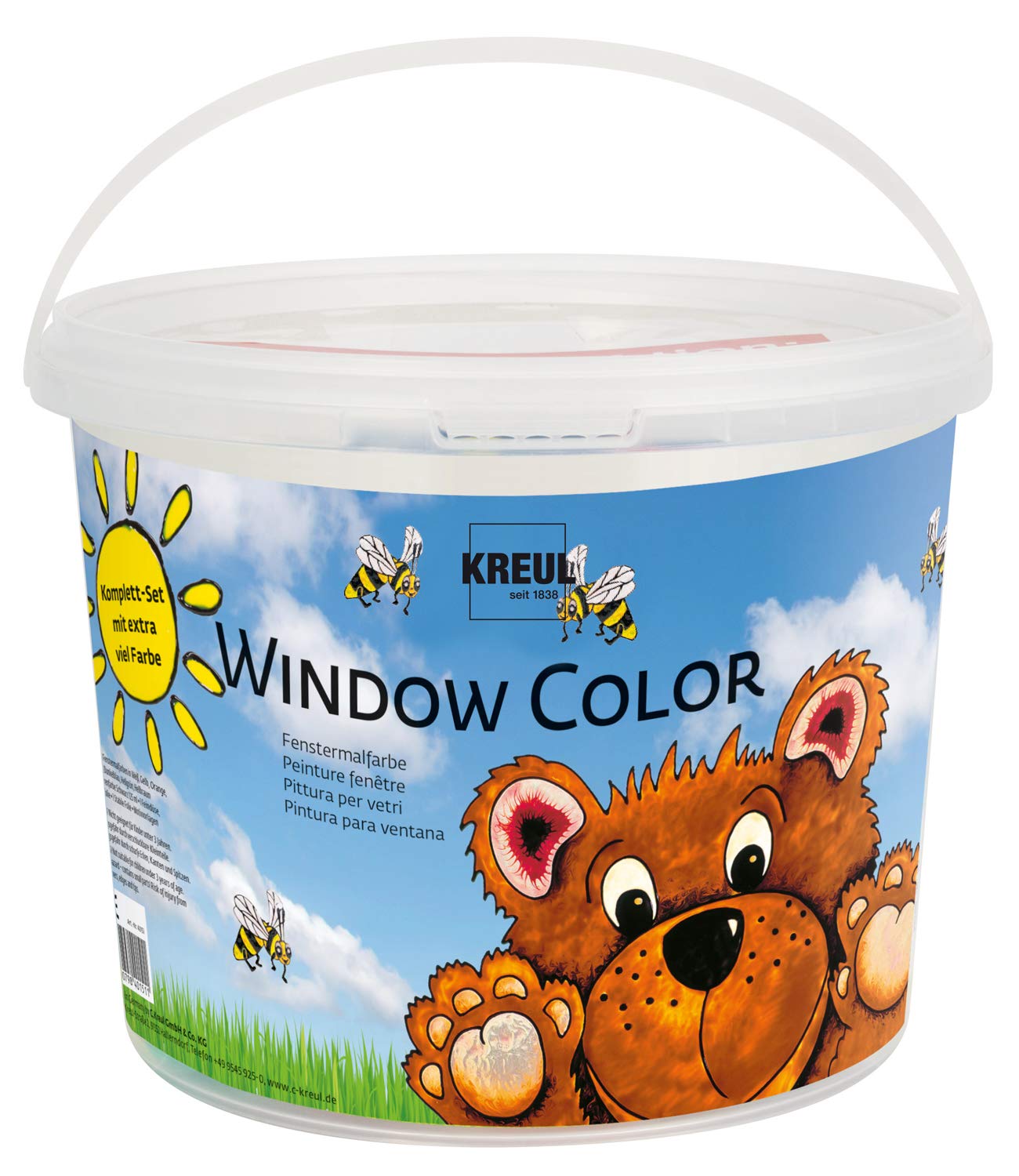 Kreul 40151 - Window Color Power Pack Bear, for small and large creatives, 7 x 125 ml window colors, 125 ml contour color black, 2 different foil, enemy nozzle and motif templates