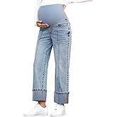 BLENCOT Maternity Jeans for Women Straight Leg Relaxed Fit Over Belly Pregnancy Denim Pants Maternity Clothes with Pockets