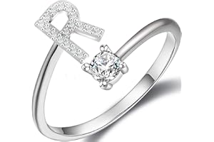 Haoze Initial Letter Ring for Women Girls Silver Stackable Alphabet Rings with Initial Adjustable Crystal Inlaid Initial Rings Bridesmaid Gift