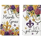 Artoid Mode Florals Iris Get Cary Mardi Gras Kitchen Towels Dish Towels, 18x26 Inch Farmhouse Decoration Cleaning Set of 2