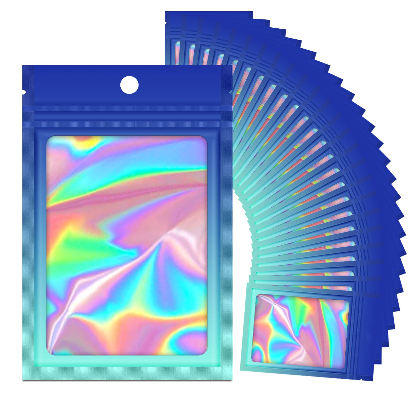 Photo 1 of 100 Holographic Gradient Mylar Bags with Clear Window, Resealable Zip Pouch, Packaging Party Sample Bags (Gradient Blue, 5.5x7.8 Inch)