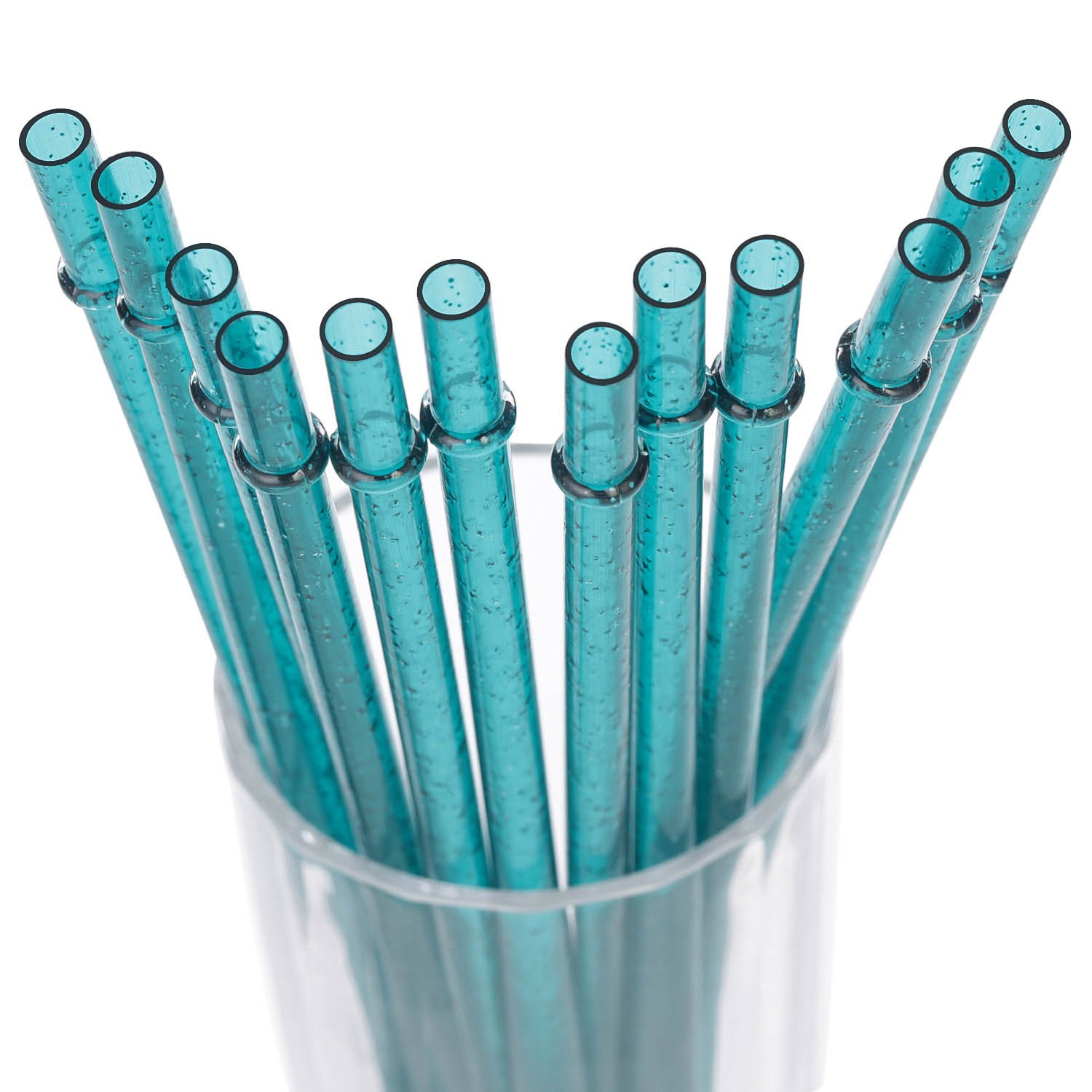 DAKOUFISH 9 Inch Reusable Plastic Glitter Sparkle Drinking Straws,BPA-Free,for 16oz 20oz Tumblers/Jars,12 Straws with One Cleaning Brush (9inch,Teal)