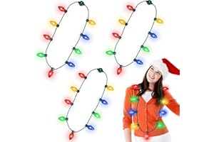 LNCOJOLM LED Flashing Necklace String Lights Bulk for Party Decoration, Light Up Necklace Costume Accessory for Halloween Christmas Birthday Carnival Wedding Rave Party Supplies - 3PCS