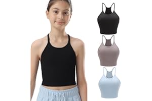 Attifall Girls Ribbed Crop Tank Top Pack Seamless Racerback Cami Tanks for Teen Girl Dance Athletic Cropped Tops