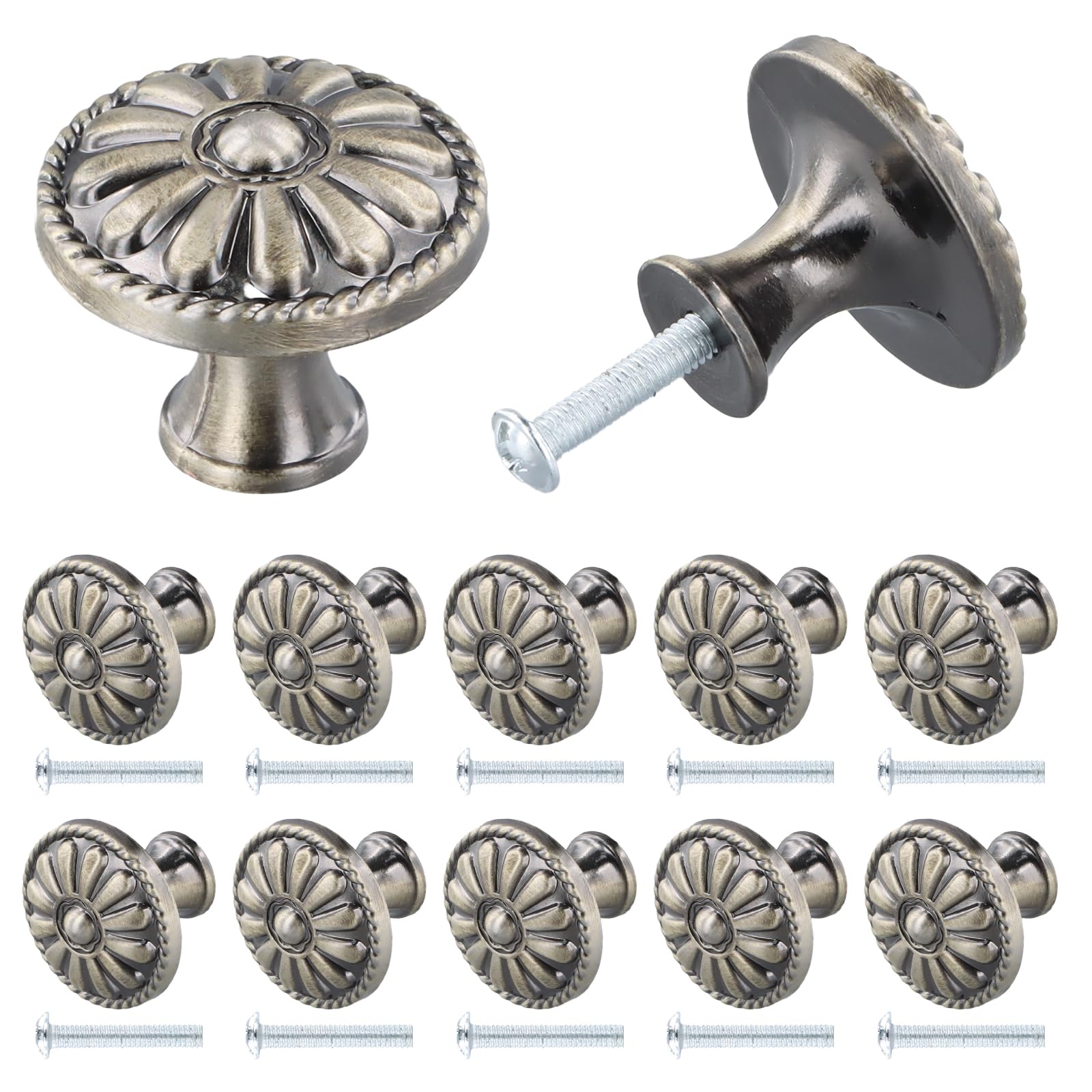 Jinlaili 10PCS Vintage Cabinet Knobs, 35MM Vintage Shabby Chic Round Drawer Knobs, Kitchen Cabinet Cupboard Drawer Door Knobs Pull Handles for Chest of Drawers Kitchen Cabinet Cupboards (B-Bronze)