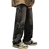 FCOOLYEET Mens Y2k Jeans Hip Hop Baggy Star Denim Pants Straight Leg Demin Joggers Aesthetic Graphic Jeans Streetwear