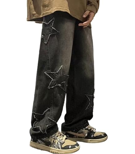 HBER Mens Y2k Star Jeans High Waisted Hip Hop Streetwear Jeans
