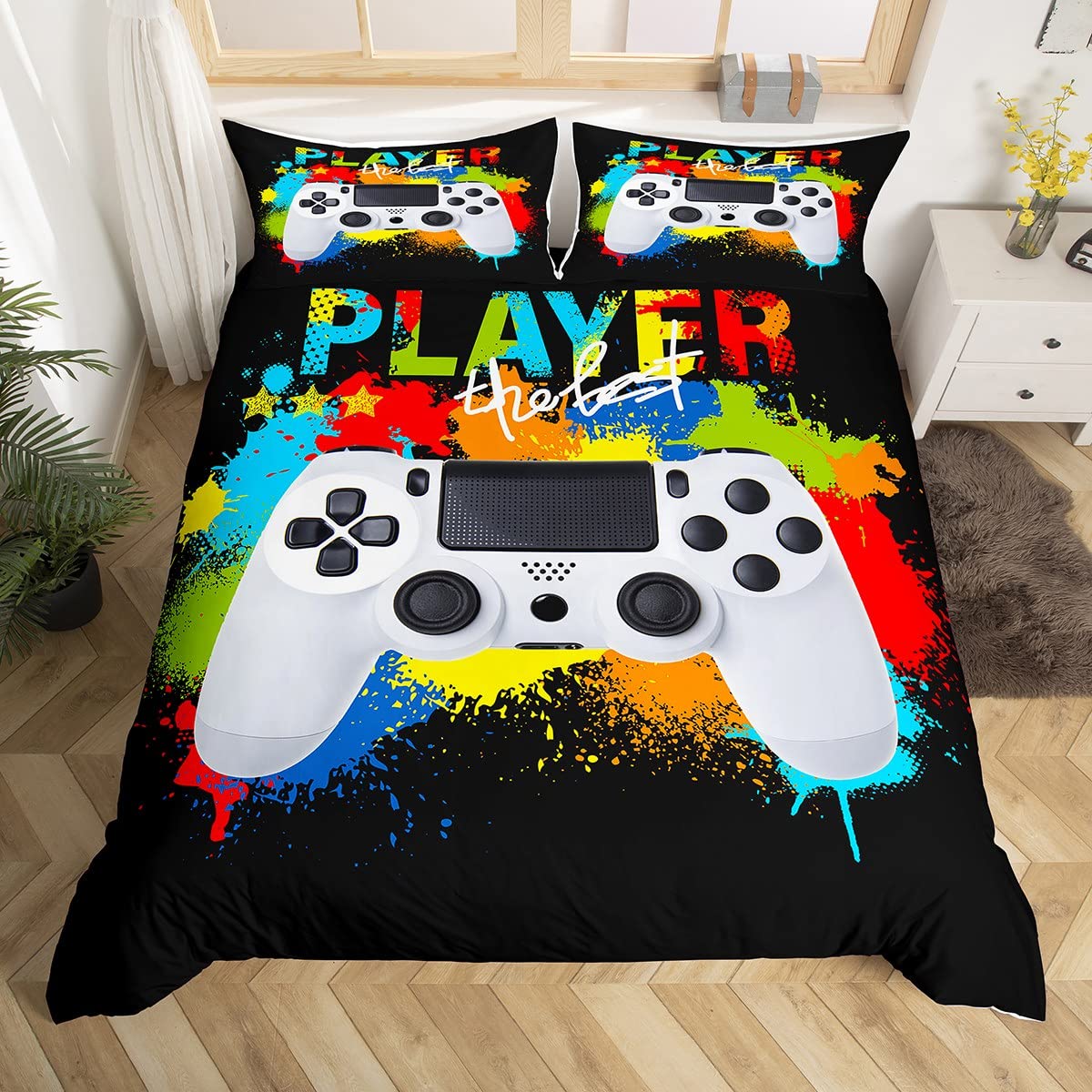 Gamer Bedding Set for Boys Teens Kids Girls Rainbow Tie Dye Gaming Comforter Cover Colorful Video Games Controller Duvet Cover Bedding & Linen Single Size 2Pcs — image 1