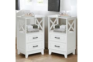 Fansafurn Tall Nightstand Wooden Rustic Bedside End Table for Bedroom, Living Room, 13" D x 18" W x 28" H(Set of 2), White