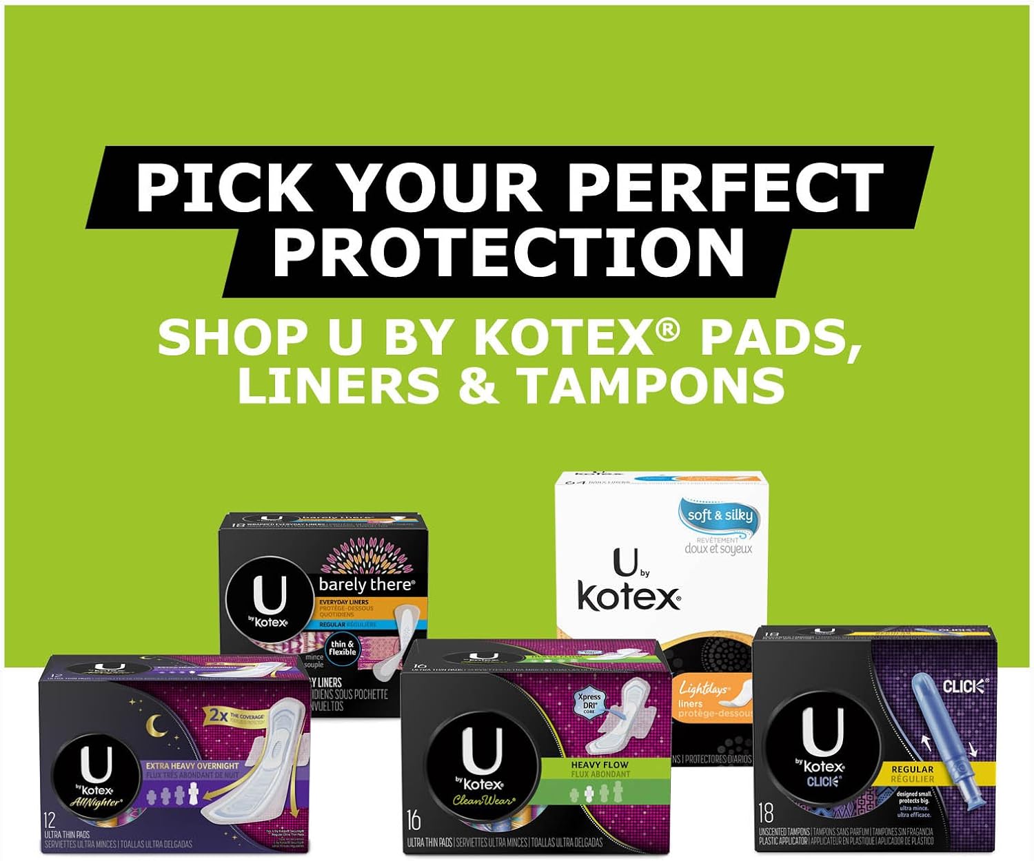 U by Kotex CleanWear Ultra Thin Feminine Pads with Wings, Heavy Flow, Unscented, 96 Count (3 Packs of 32): Health & Personal Care