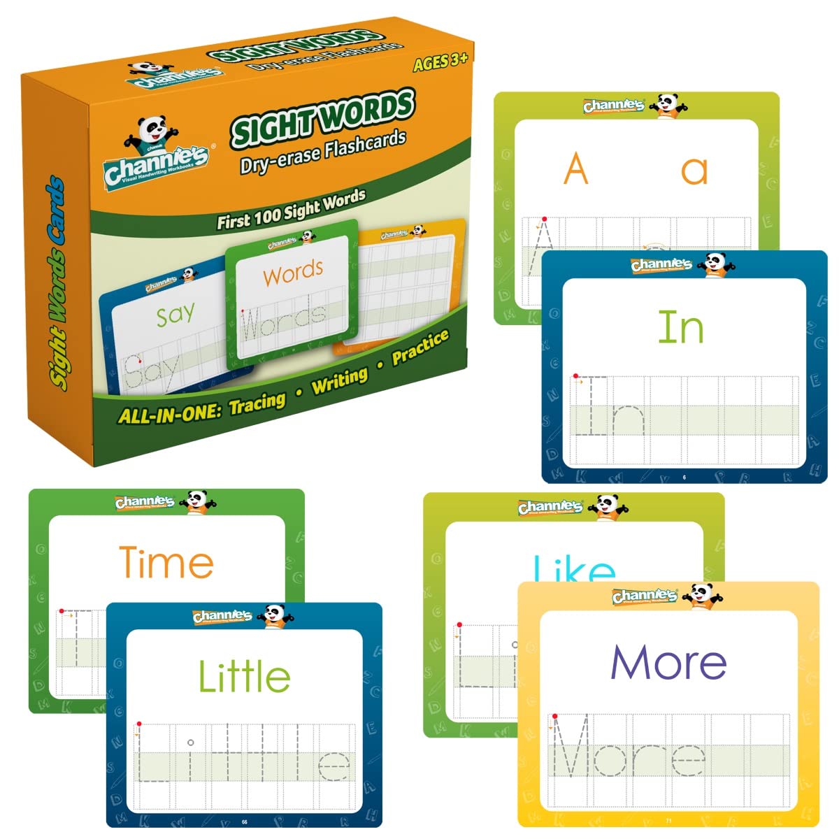 Channie’s Visual Dry Erase Flashcards for Pre-K Through First Grade Students’ to Learn to Trace, Practice &Write their First 100 Sight Words, Ages 3+, 5.5” x 4.25 ”