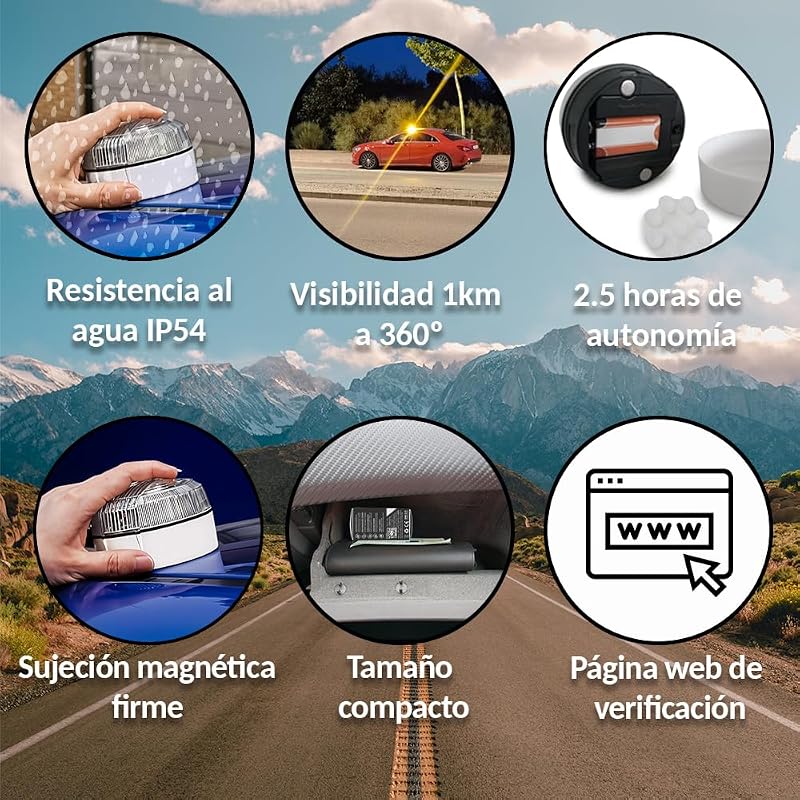 Baliza V16 Geolocalización DGT 3.0 | con 1 Indicador Led Conexíon | GPS | Homologada por DGT [SIM y Datos Pagados hasta 2038] Luz de emergencia de Segunda Generación