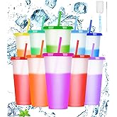 HOEMEM 10 Pack Color Changing Cups with Lids and Straws, 24 oz Drinking Straw Tumbler Reusable Plastic Cups Iced Coffee Cup S