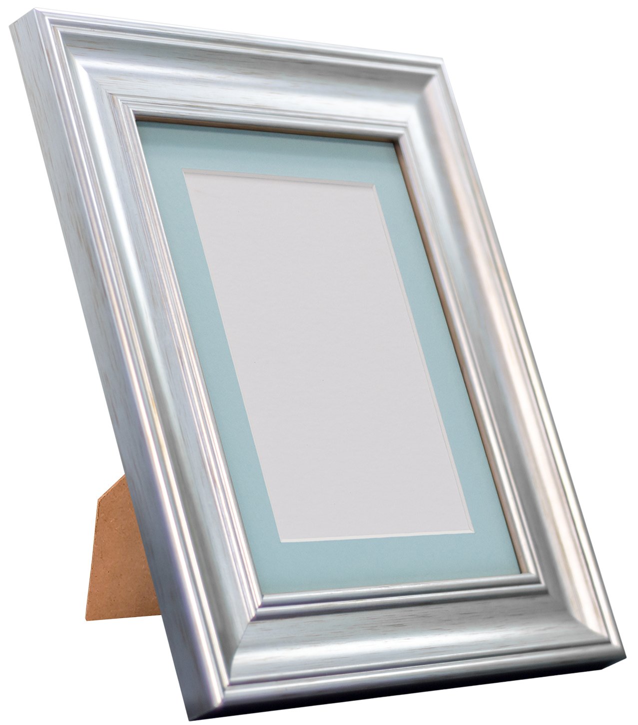 FRAMES BY POST Scandi Vintage Picture Photo Frame, Recycled Plastic, Silver with Blue Mount, 40 x 50 Image Size 30 x 40 cm