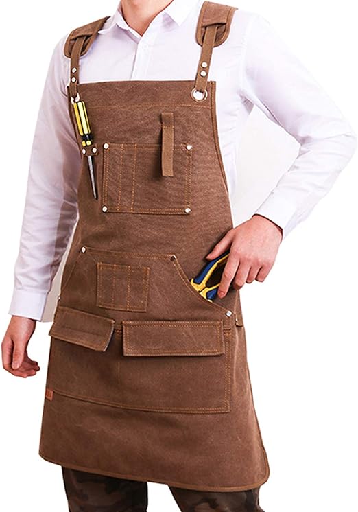 Woodworking Aprons,Heavy Duty Waxed Canvas Work Apron with Pockets