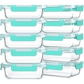 M MCIRCO 10-Pack 22 Oz Glass Meal Prep Containers with Lids - Microwave, Oven, Freezer & Dishwasher Safe - Green