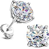 Moissanite Stud Earrings : 18K White Gold Plated Solid 925 Sterling Silver Earring Hypoallergenic Dainty Flat Back Stud Earrings Jewelry for Women Men D Color VVS1 Clarity