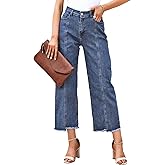 Sidefeel Women's Jeans High Waisted Wide Leg Loose Fit Straight Leg Zimbaplatinum Cropped Denim Pants