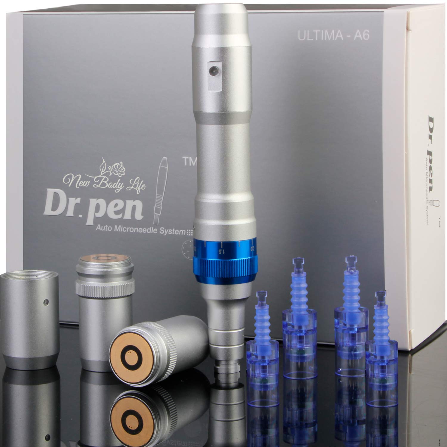 Dr. Pen Ultima A6 Professional Microneedling Pen - Electric Wireless Derma Auto Pen - Best Skin Care Tool Kit for Face and Body - 4 Pcs (2x 12 pins, 2 x 36 pins) Cartridges: Beauty