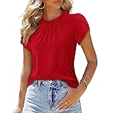 CHICZONE Women's Mock Neck Casual Summer Tops Ruffle Short Sleeve Keyhole Back Boho Blouses