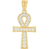 Jewels By Lux 10kt Yellow Gold Womens Cubic-Zirconia Egyptian Ankh Cross Religious Charm Pendant