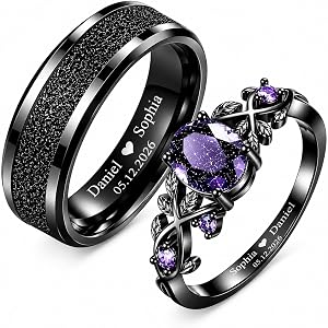 DINZHICD Personalized Couple Rings Set, Custom Engraved Stainless Steel Matching Rings for Him and Her, Celtic Knot Promise W
